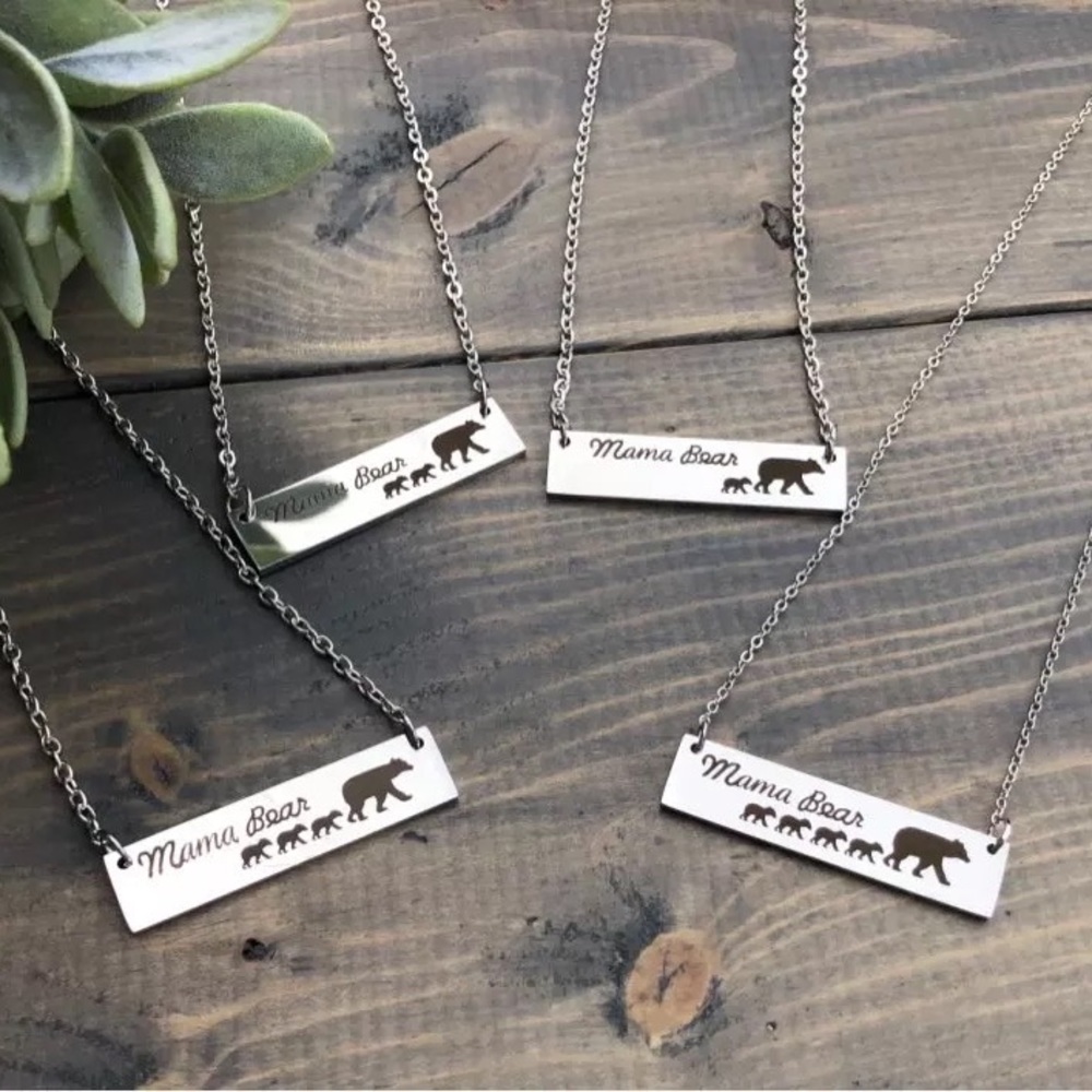 Mama Bear Stainless Steel Bar Necklace